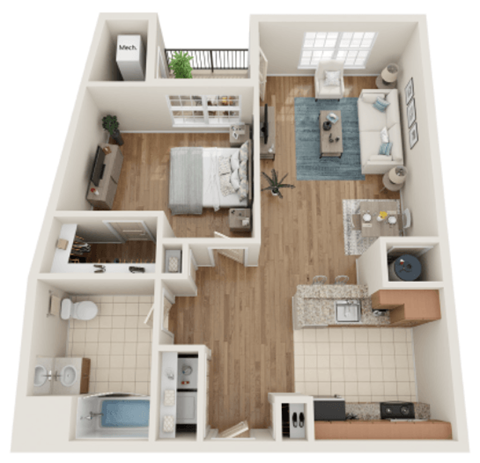 Floor plan for 1 bed, 1 bath, 815 sqft